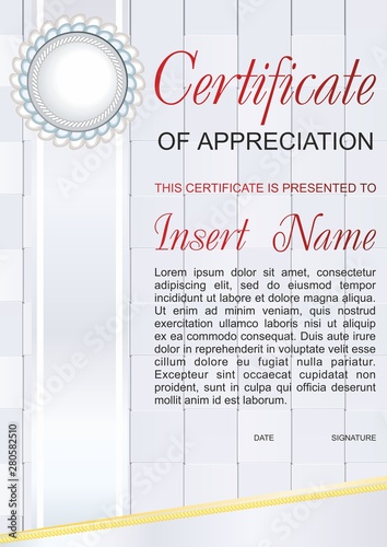 Vector template certificate of appreciation  with colorful stripy pattern and place for text. Design usable for diploma for best student, invitation, gift voucher, coupon, official or different awards