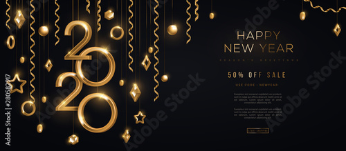 New Year banner with streamers