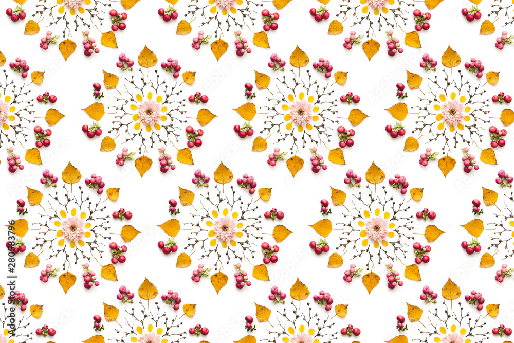 Pattern With Mandalas Made Of Plant Parts Pattern With Mandalas Made Of Plant Parts
