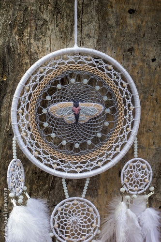 Handmade dream catcher with feathers threads and beads rope hanging