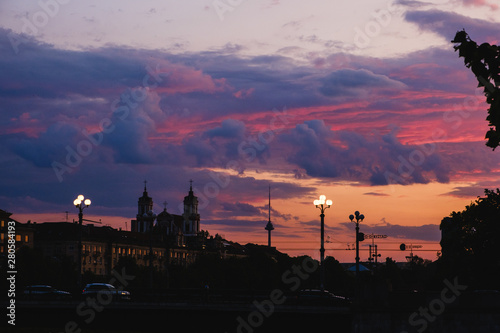 Beautiful and magical evening sky in Vilnius