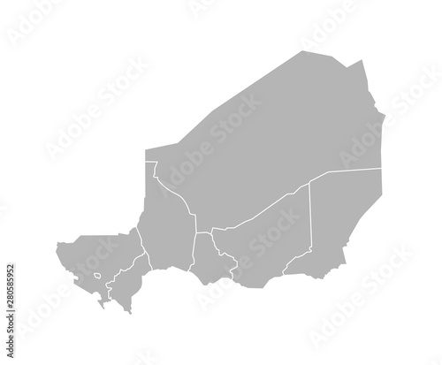 Vector isolated illustration of simplified administrative map of Niger. Borders of the regions. Grey silhouettes. White outline photo