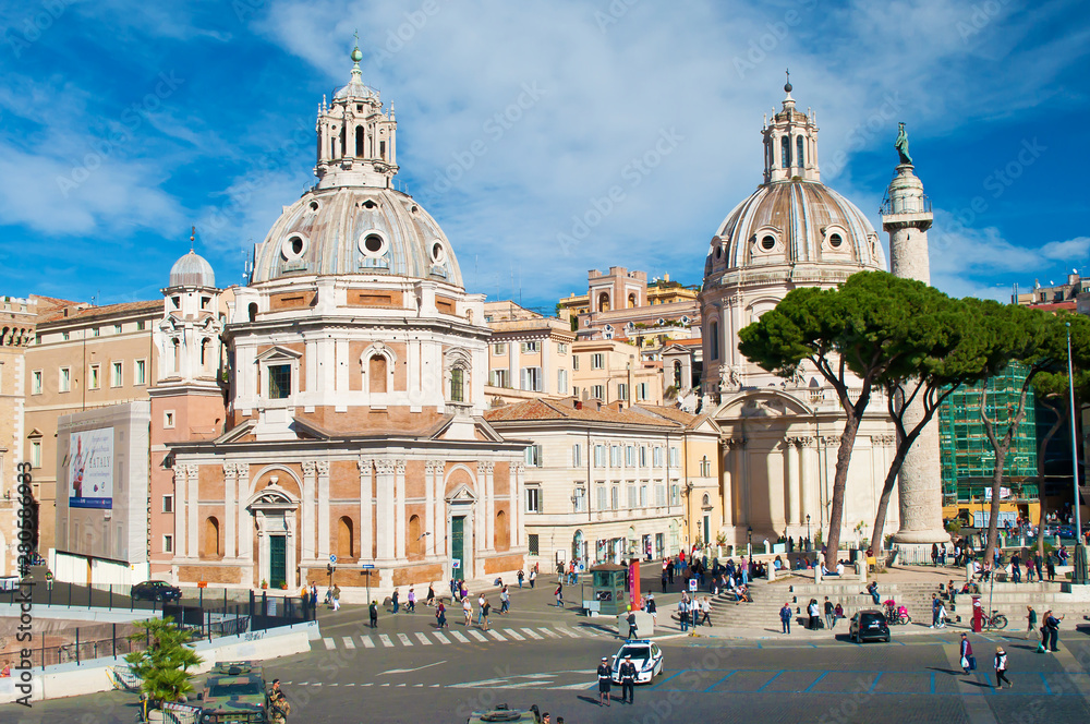 View of Piazza Venezia, Chiesa di Santa Maria di Loreto and Colonna Traiana