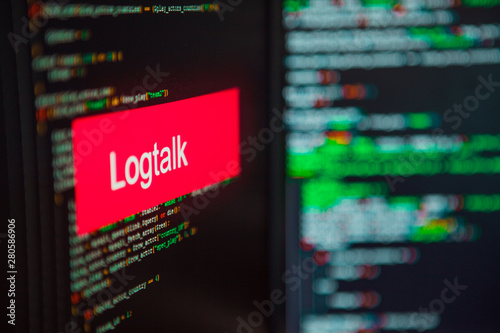 Obraz na płótnie Programming language, Logtalk inscription on the background of computer code. w salonie