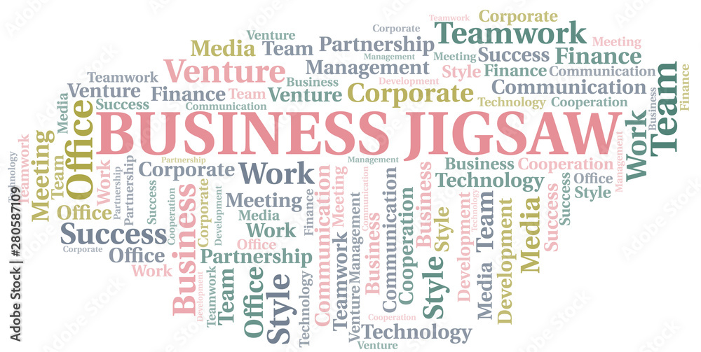 Business Jigsaw word cloud. Collage made with text only.