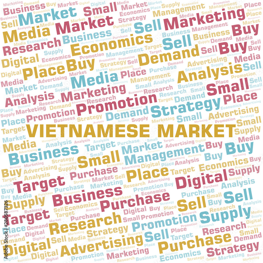 Obraz premium Vietnamese Market word cloud. Vector made with text only.