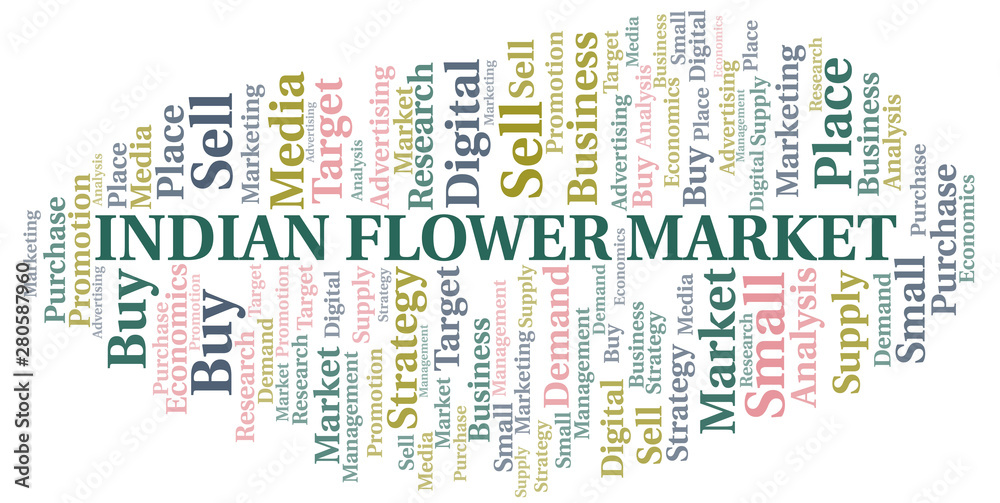 Fototapeta premium Indian Flower Market word cloud. Vector made with text only.