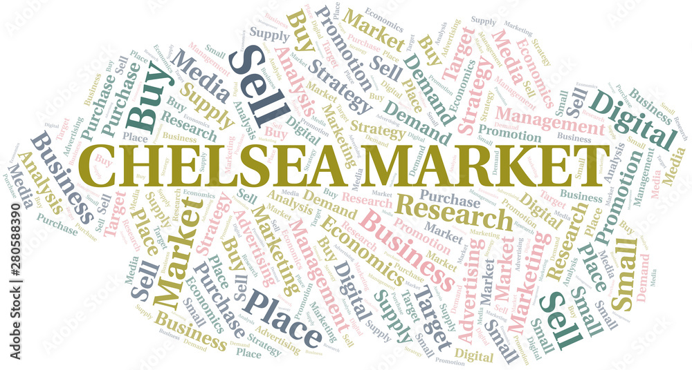 Chelsea Market word cloud. Vector made with text only.
