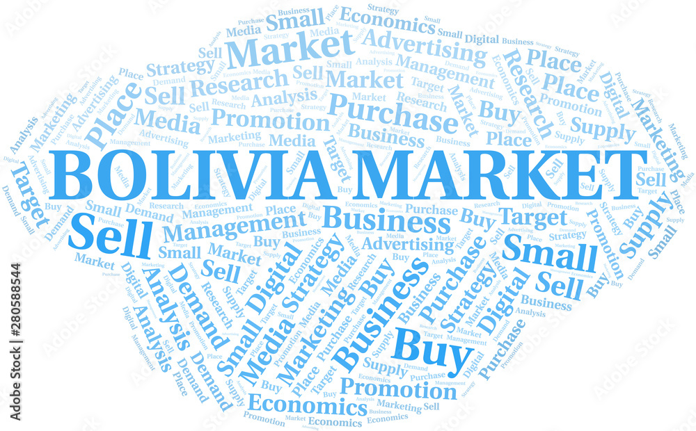 Bolivia Market word cloud. Vector made with text only. Bolivia Market word cloud. Vector made with text only.