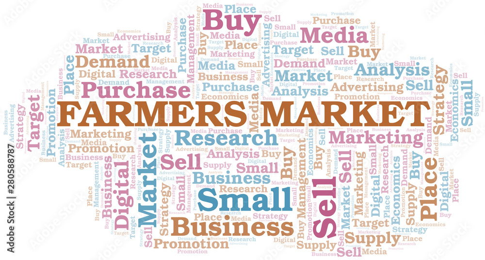 Farmers Market word cloud. Vector made with text only.