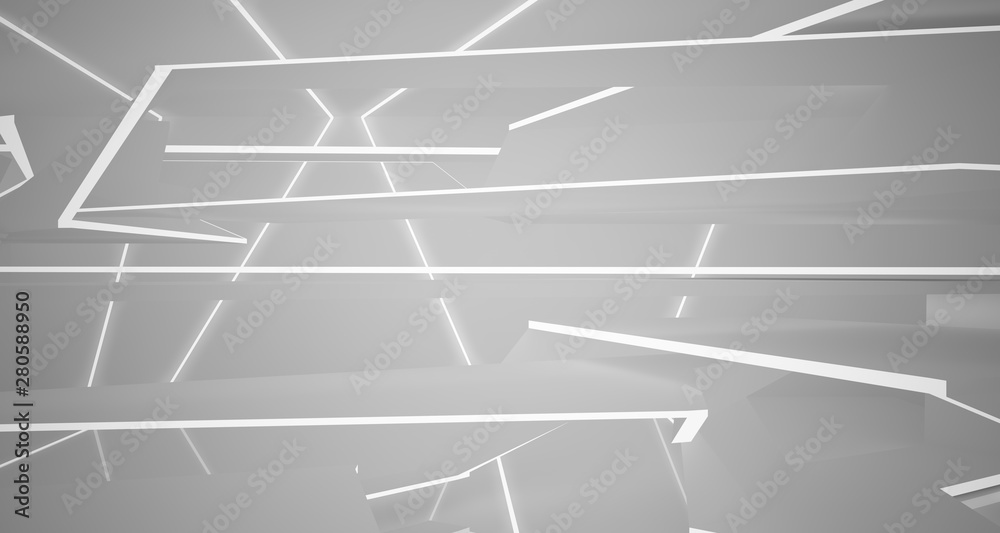 Abstract white interior with neon lighting. 3D illustration and rendering.