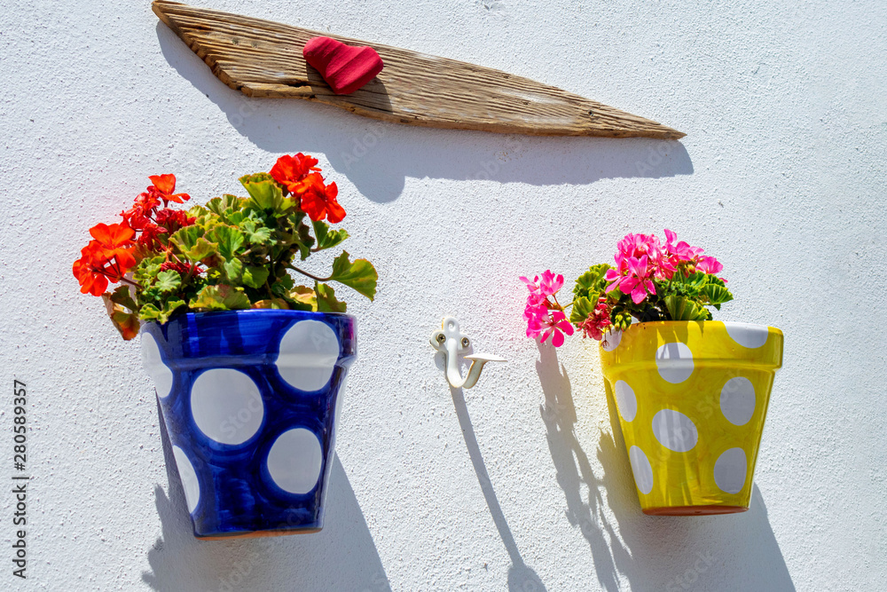 pots with beautiful flowers in Andalusia, Spain