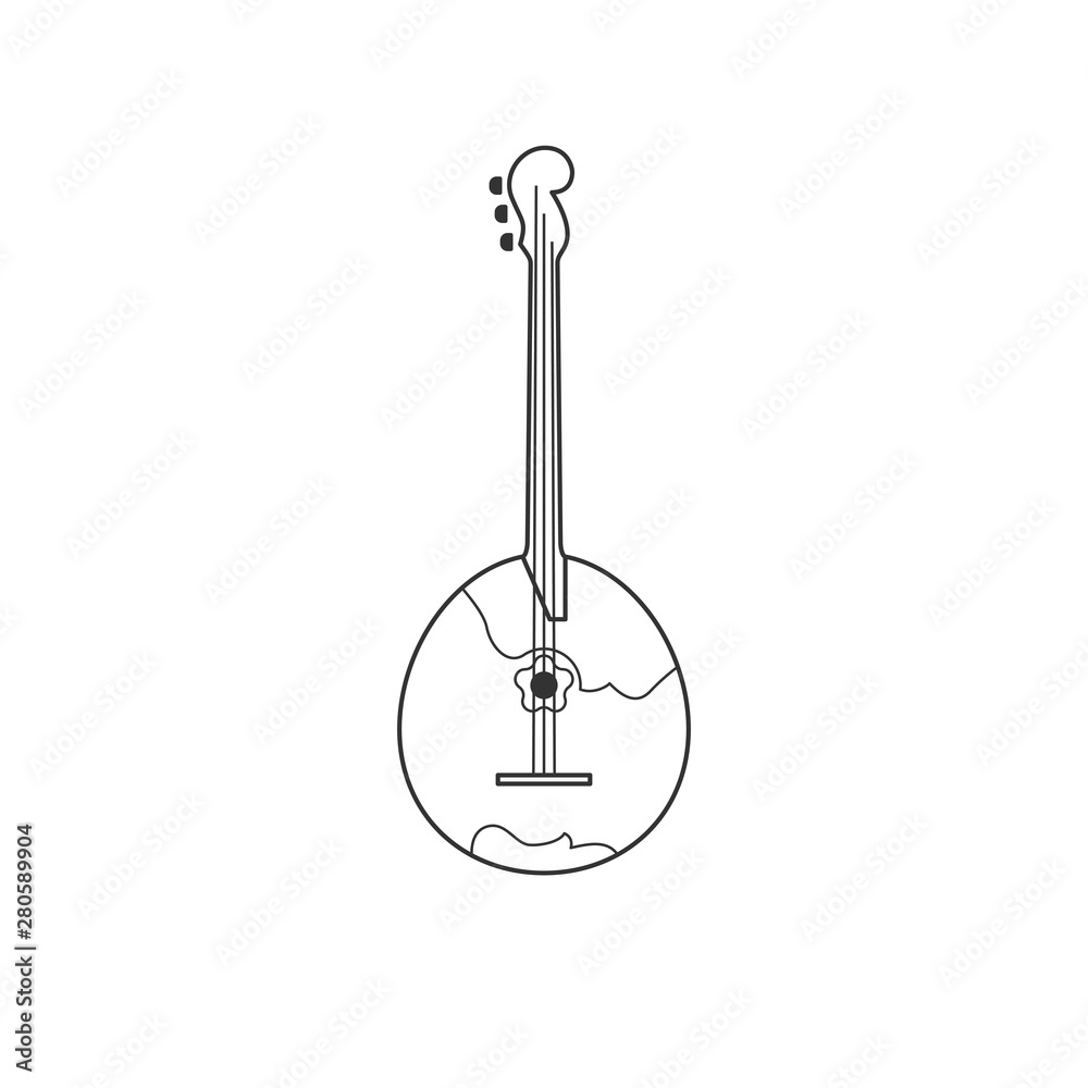 Domra black and white icon. Isolated Vector String ill. Domra black and white icon. Isolated Vector String ill.