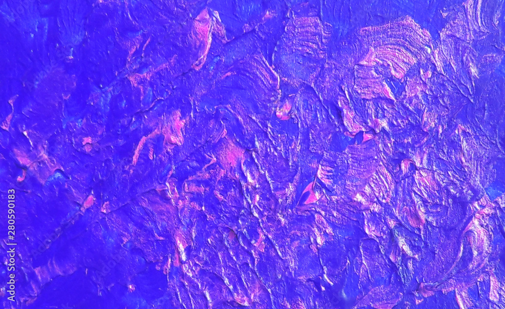 Background acrylic paint blue and lilac color and pink strokes for design and decor