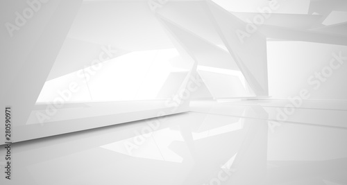 Abstract white parametric interior with window. 3D illustration and rendering.