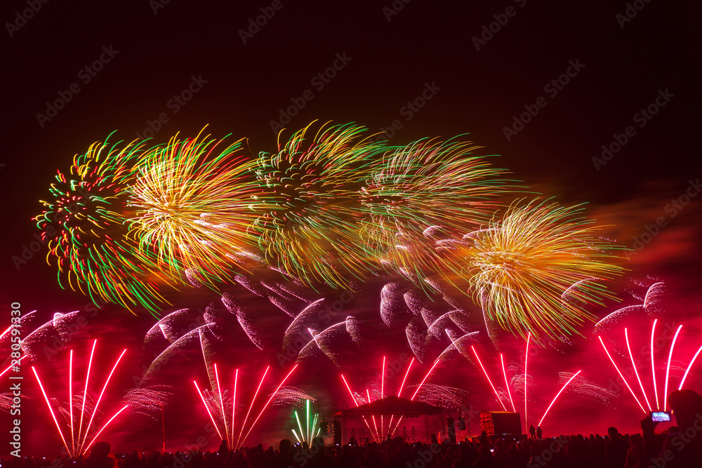 Bright fireworks in the night sky Bright fireworks in the night sky