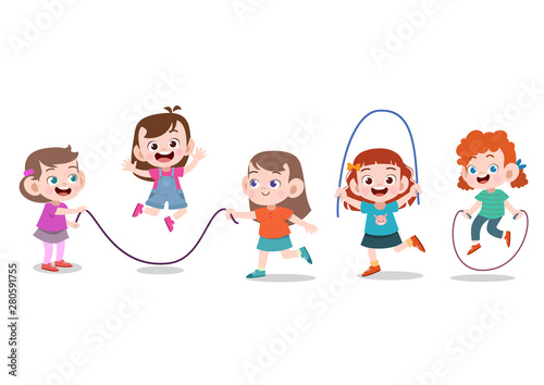 illustration kids rope jump vector