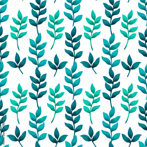 Seamless pattern with turquoise and green tropical leaves. Fashion, interior,...