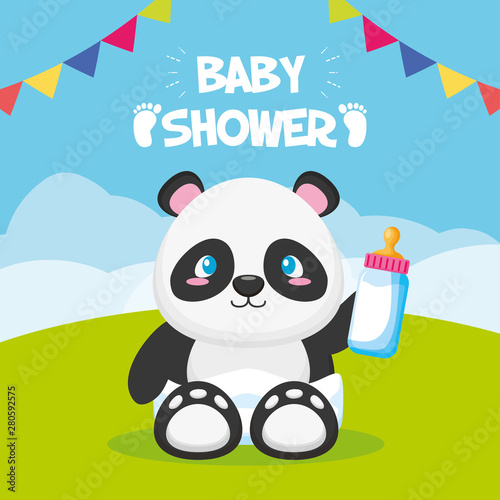 panda with bottle toy baby shower card