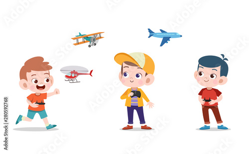 kids play radio control plane vector
