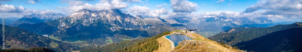 Panorama view on Austrian Alps called the Steinere Meer in the region of Fieberbrunn