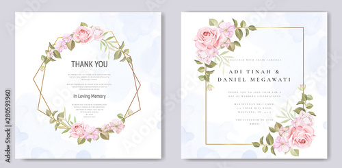 beautiful wedding and invitation card with floral and leaves frame