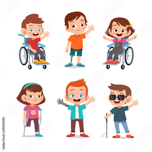 Disabled people kids vector illustration