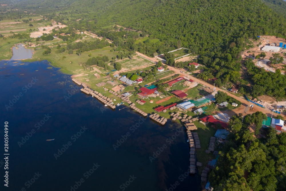 The floating village on the water (komprongpok) of Tonle Sap lake. Cambodia
