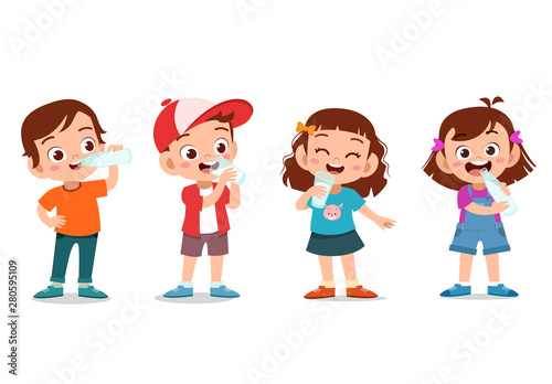 Illustration of Kids Happily Drinking Milk