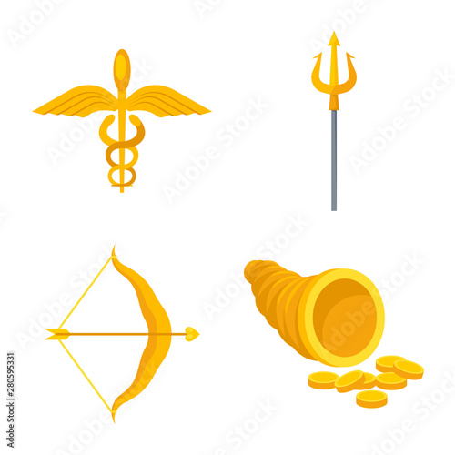 Vector illustration of attributes and greek icon. Set of attributes and god stock vector illustration.