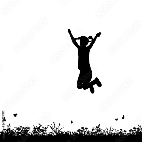 isolated, silhouette girl, child, jumping