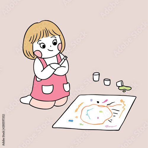 Cartoon cute back to school girl panting vector.