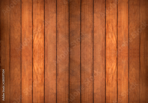 Close up blank curved teak wooden wall and floor background and texture.