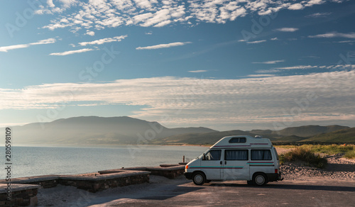 Camper van parked on the beach, west coast of Ireland, wild Atlantic way