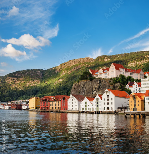 Historical buildings in Bryggen - Hanseatic wharf in Bergen  Norway. Scenic summer panorama with the Old Town pier architecture