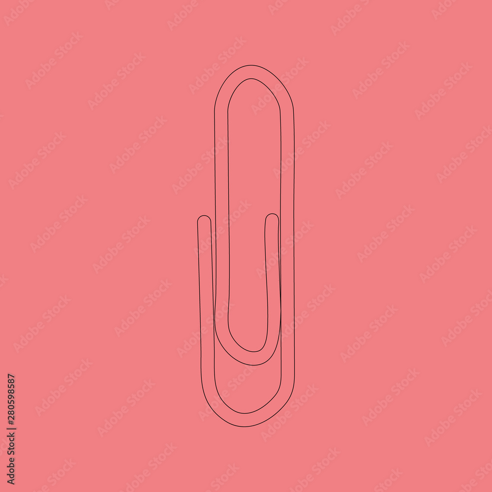 Paper clip icon in outline style on pink background. Paper clip icon in outline style on pink background.