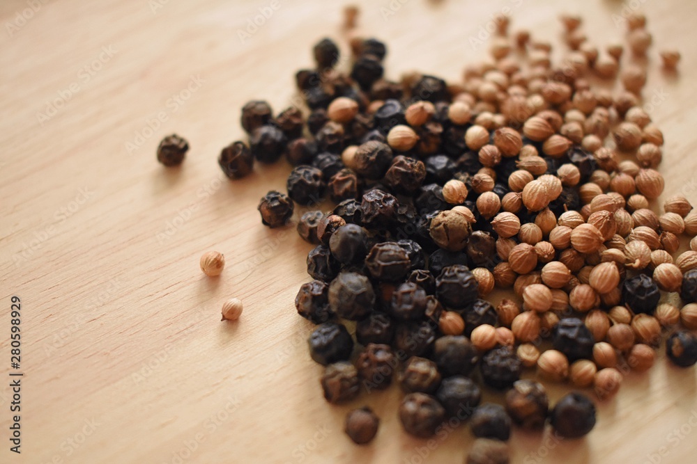 Black pepper seeds and coriander seeds condiment Black pepper seeds and coriander seeds condiment