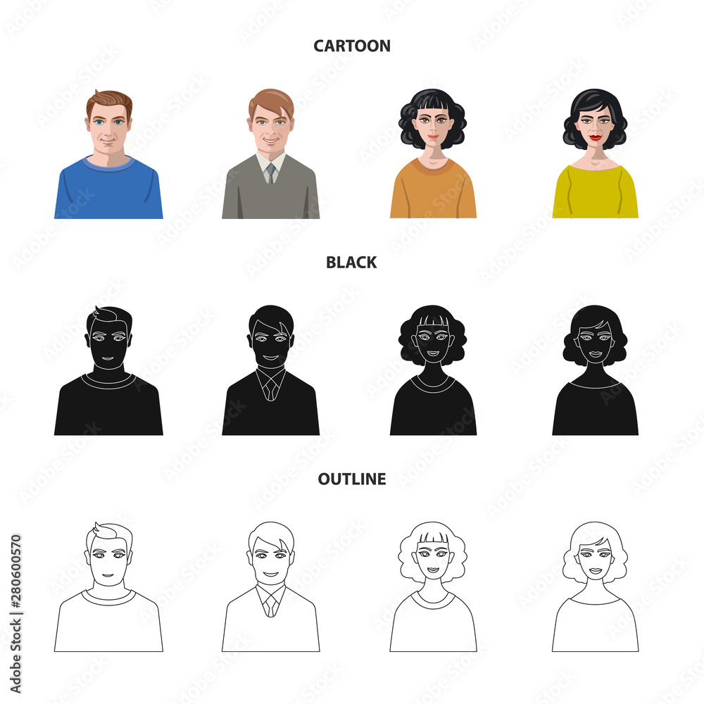 Vector illustration of hairstyle and profession logo. Set of hairstyle and character stock symbol for web. Vector illustration of hairstyle and profession logo. Set of hairstyle and character stock symbol for web.