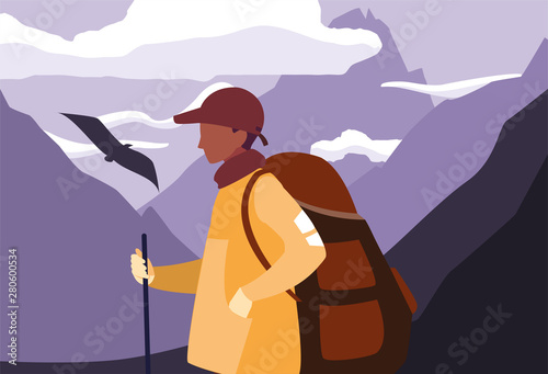 man with backpack hiking wanderlust
