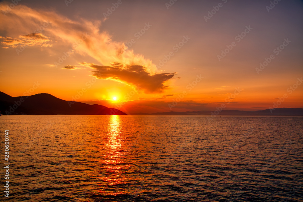 magical sunset on the island of thassos in greece