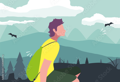 man with backpack hiking wanderlust