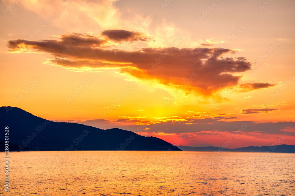 magical sunset on the island of thassos in greece