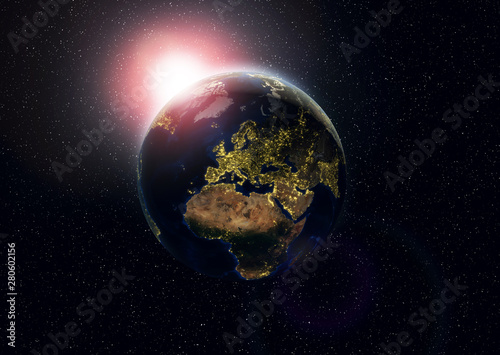 Fototapeta Naklejka Na Ścianę i Meble -  Earth with city lights in high resolution. Globe with lights highly detailed