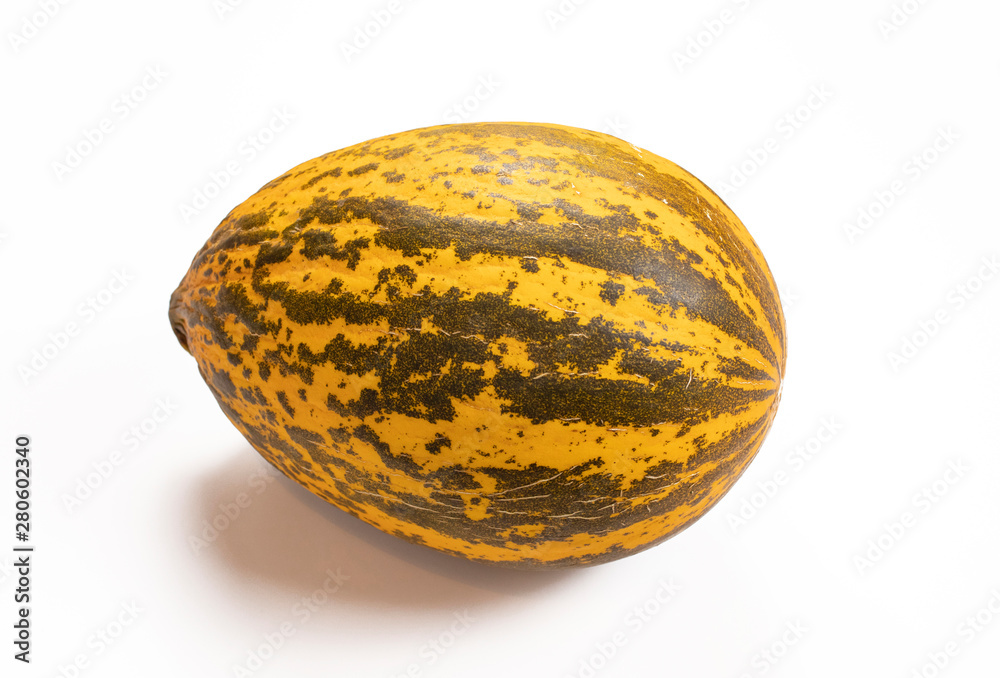 yellow melon fruit, isolated white background