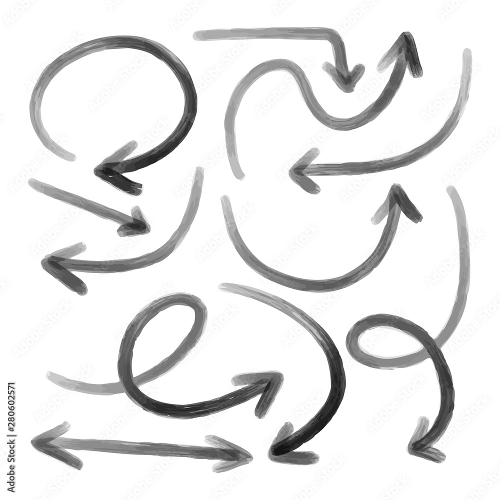 Hand drawn arrows set, different directions symbols. Hand drawn arrows set, different directions symbols.