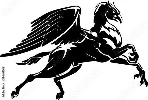 Hippogriff Side View of Mythical Creature, Half Eagle and Half Horse