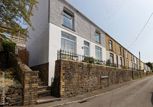 Rows of terraced miners houses in south wales valleys