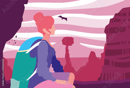woman with backpack hiking wanderlust