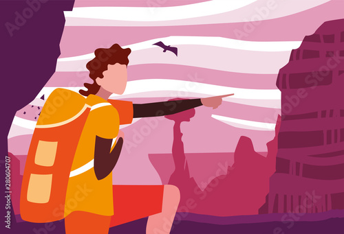 man with backpack hiking wanderlust