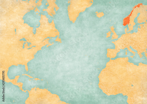 Obraz na plátne Map of North Atlantic Ocean - Norway
